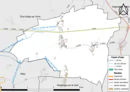 Carte en couleur présentant le réseau hydrographique de la commune