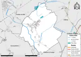 Carte en couleur présentant le réseau hydrographique de la commune