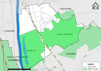 Carte des ZNIEFF de type 1 de la commune.