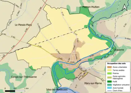 Carte des infrastructures et de l'occupation des sols en 2018 (CLC) de la commune.