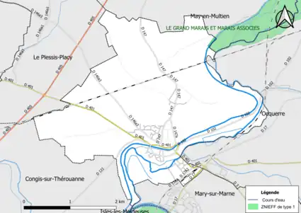 Carte des ZNIEFF de type 1 de la commune.