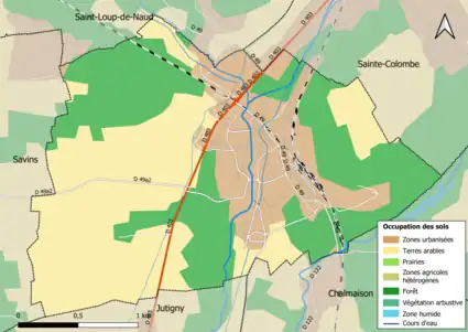 Carte des infrastructures et de l'occupation des sols en 2018 (CLC) de la commune.