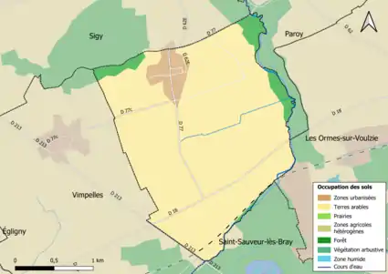 Carte des infrastructures et de l'occupation des sols en 2018 (CLC) de la commune.