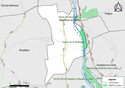 Carte des ZNIEFF de type 1 de la commune.