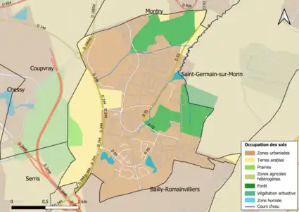 Carte des infrastructures et de l'occupation des sols en 2018 (CLC) de la commune.