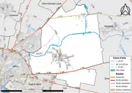 Carte en couleur présentant le réseau hydrographique de la commune