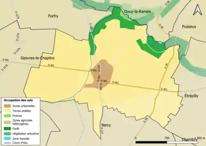 Carte des infrastructures et de l'occupation des sols en 2018 (CLC) de la commune.