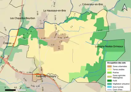 Carte des infrastructures et de l'occupation des sols en 2018 (CLC) de la commune.