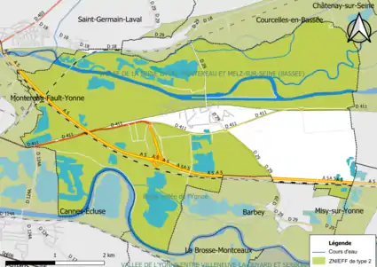 Carte des ZNIEFF de type 2 de la commune.