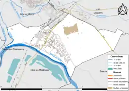 Carte en couleur présentant le réseau hydrographique de la commune