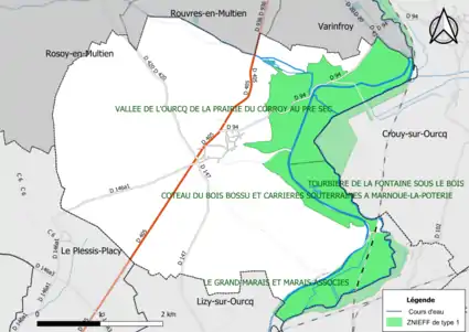 Carte des ZNIEFF de type 1 de la commune.