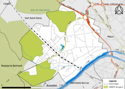 Carte des ZNIEFF de type 2 de la commune.