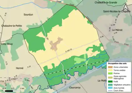 Carte des infrastructures et de l'occupation des sols en 2018 (CLC) de la commune.