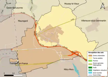 Carte des infrastructures et de l'occupation des sols en 2018 (CLC) de la commune.