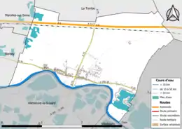 Carte en couleur présentant le réseau hydrographique de la commune