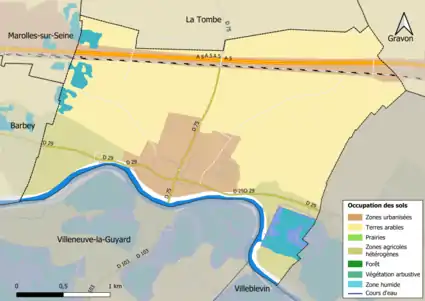 Carte des infrastructures et de l'occupation des sols en 2018 (CLC) de la commune.