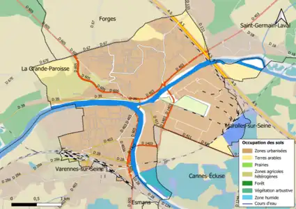 Carte des infrastructures et de l'occupation des sols en 2018 (CLC) de la commune.