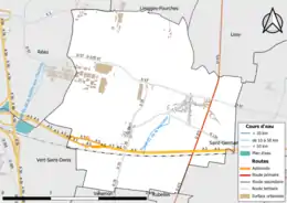 Carte en couleur présentant le réseau hydrographique de la commune