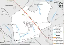 Carte en couleur présentant le réseau hydrographique de la commune