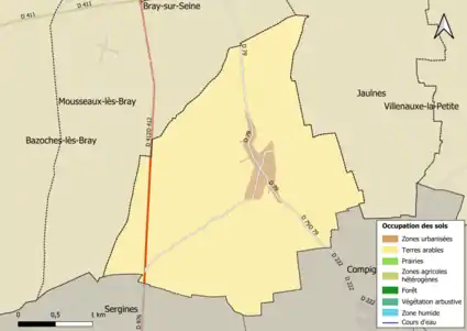 Carte des infrastructures et de l'occupation des sols en 2018 (CLC) de la commune.