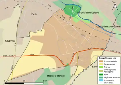 Carte des infrastructures et de l'occupation des sols en 2018 (CLC) de la commune.