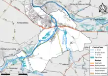 Carte en couleur présentant les réseaux hydrographiquex de la commune