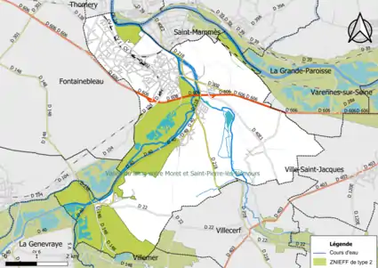 Carte des ZNIEFF de type 2 de la commune.