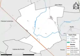 Carte en couleur présentant le réseau hydrographique de la commune