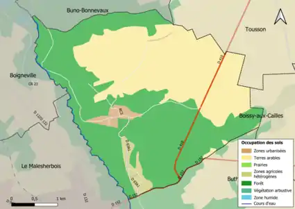 Carte des infrastructures et de l'occupation des sols en 2018 (CLC) de la commune.