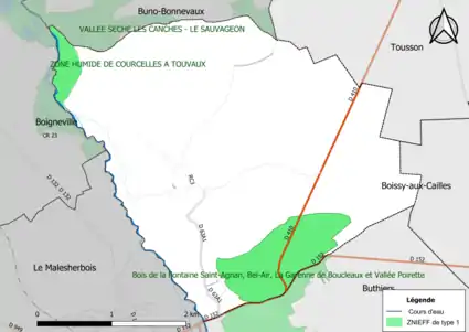 Carte des ZNIEFF de type 1 de la commune.