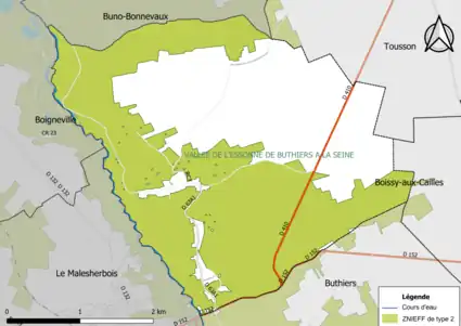 Carte des ZNIEFF de type 2 de la commune.