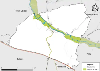 Carte des ZNIEFF de type 2 de la commune.