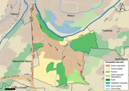 Carte des infrastructures et de l'occupation des sols en 2018 (CLC) de la commune.