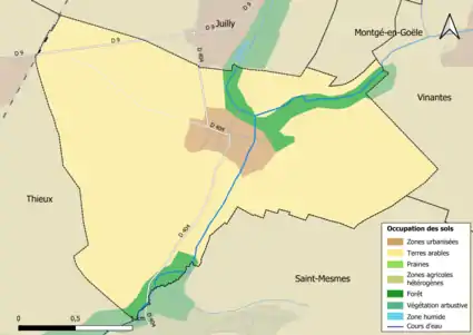 Carte des infrastructures et de l'occupation des sols en 2018 (CLC) de la commune.