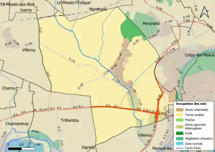 Carte des infrastructures et de l'occupation des sols en 2018 (CLC) de la commune.