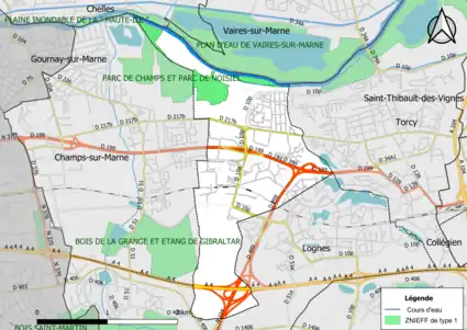 Carte des ZNIEFF de type 1 de la commune.