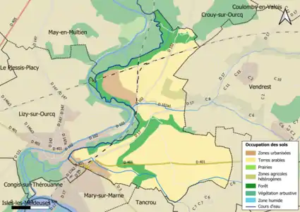 Carte des infrastructures et de l'occupation des sols en 2018 (CLC) de la commune.