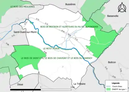 Carte des ZNIEFF de type 1 de la commune.