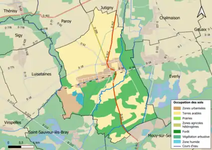 Carte des infrastructures et de l'occupation des sols en 2018 (CLC) de la commune.