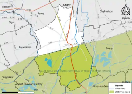 Carte des ZNIEFF de type 2 de la commune.