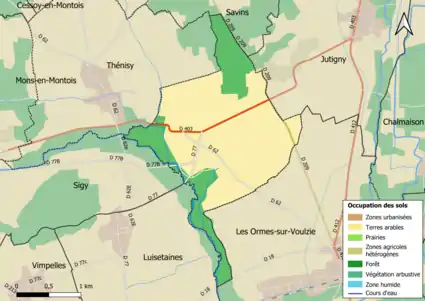 Carte des infrastructures et de l'occupation des sols en 2018 (CLC) de la commune.