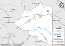 Carte en couleur présentant le réseau hydrographique de la commune