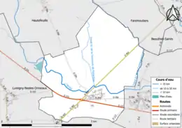 Carte en couleur présentant le réseau hydrographique de la commune