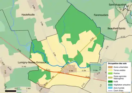 Carte des infrastructures et de l'occupation des sols en 2018 (CLC) de la commune.