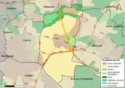 Carte des infrastructures et de l'occupation des sols en 2018 (CLC) de la commune.