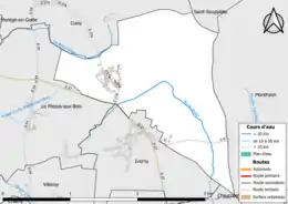 Carte en couleur présentant le réseau hydrographique de la commune