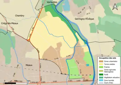 Carte des infrastructures et de l'occupation des sols en 2018 (CLC) de la commune.