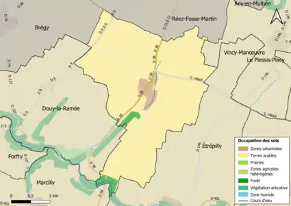 Carte des infrastructures et de l'occupation des sols en 2018 (CLC) de la commune.