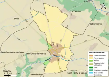 Carte des infrastructures et de l'occupation des sols en 2018 (CLC) de la commune.