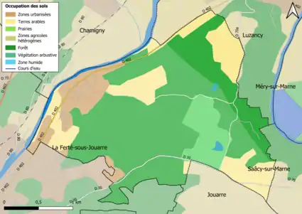 Carte des infrastructures et de l'occupation des sols en 2018 (CLC) de la commune.